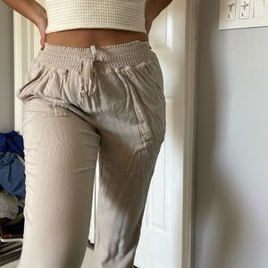 Cozy tan flowy jogger pants